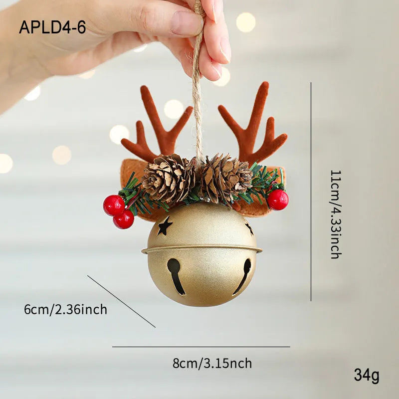 Wrought iron decorative pendant with antlers, pine cone, bowknot, and a small bell in a choice of colours.