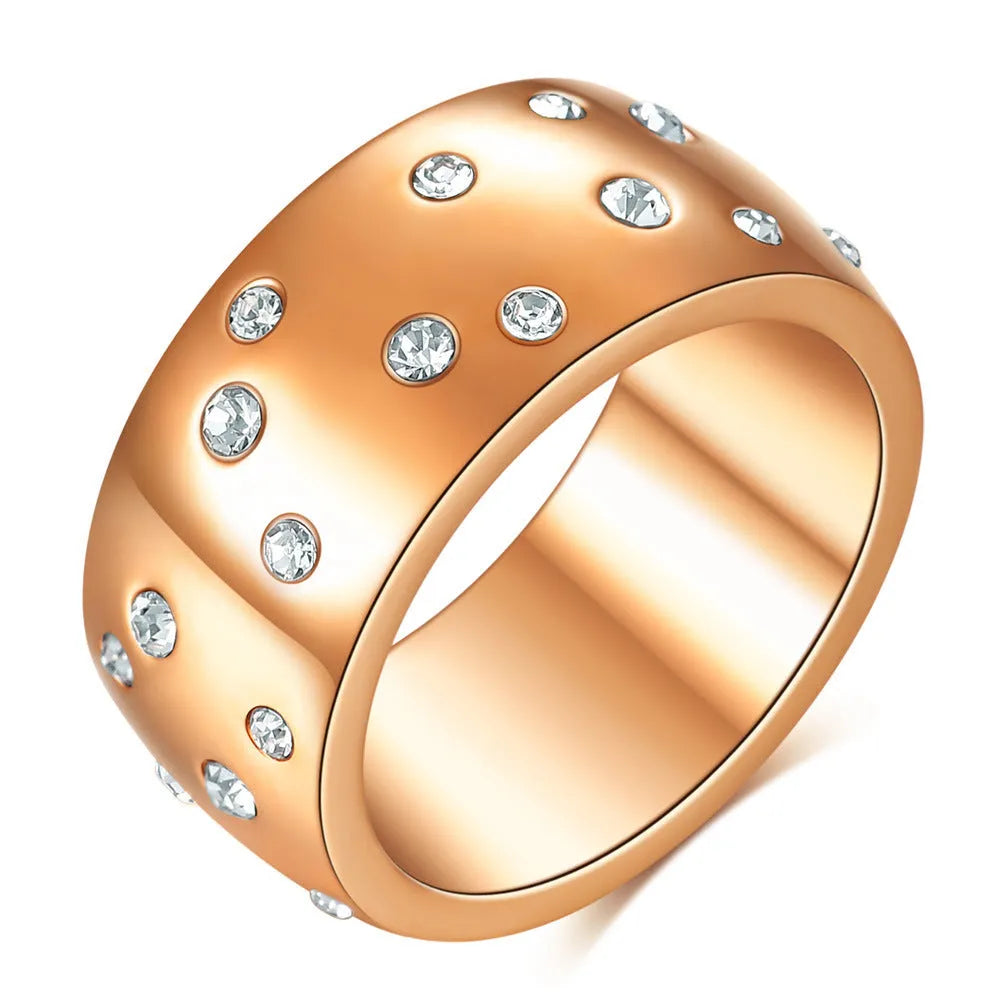 Women's titanium steel couple ring with diamond treatment starry geometric design in metallic colours