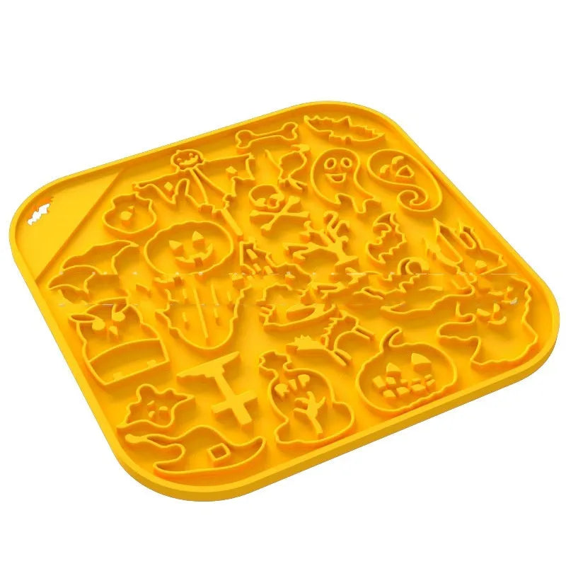 Edible silicone dog slow feeder bowl in multiple geometric shapes with raised interior pattern