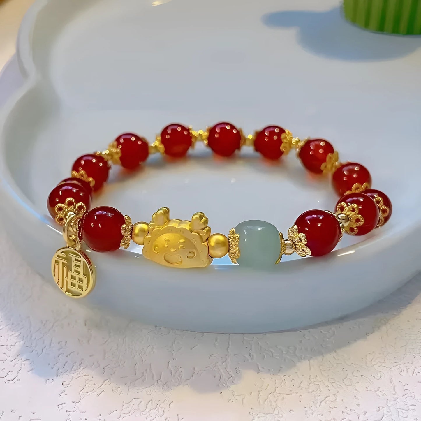 Electroplated glass coloured glaze zodiac bracelet for women showing zodiac animal modelling details