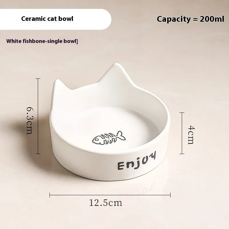Porcelain cat bowl with cat ear design in 2-in-1 configuration for food and water