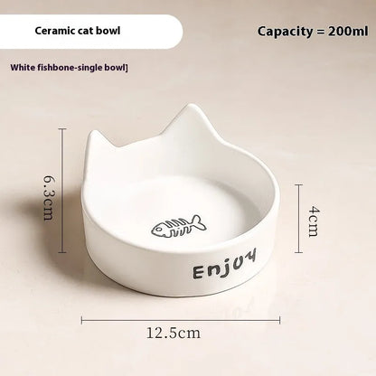 Porcelain cat bowl with cat ear design in 2-in-1 configuration for food and water