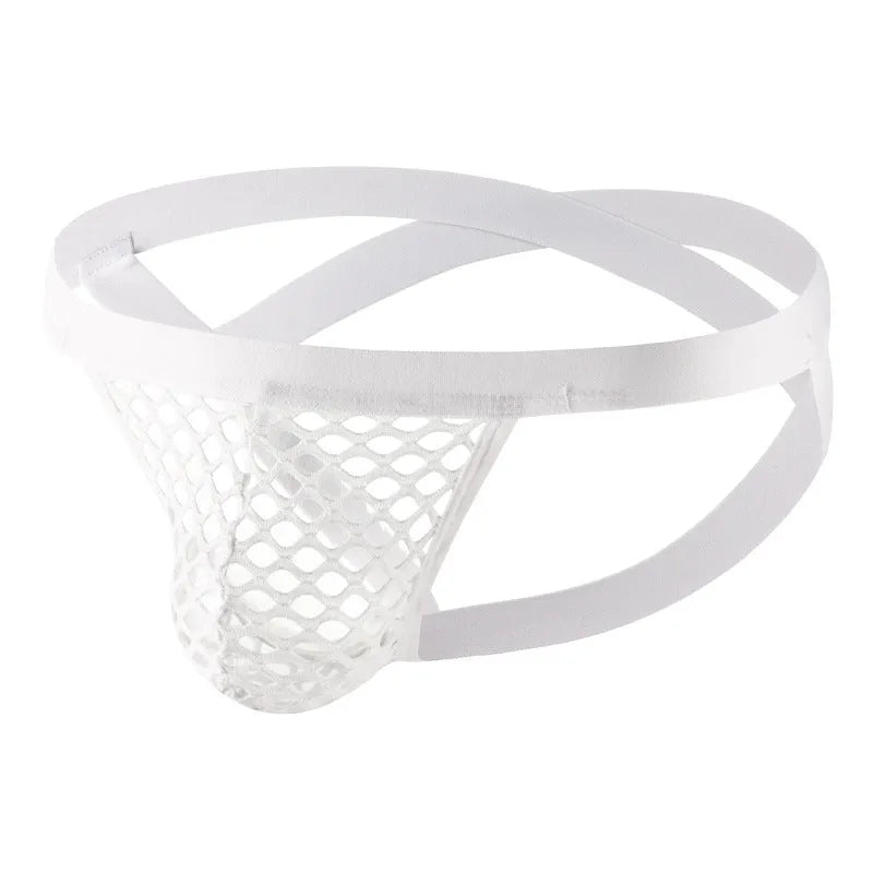 Men's Underwear T-back Lace Mesh Double G-string Low Waist Polyester Knitted Breathable Solid Colour Free Size