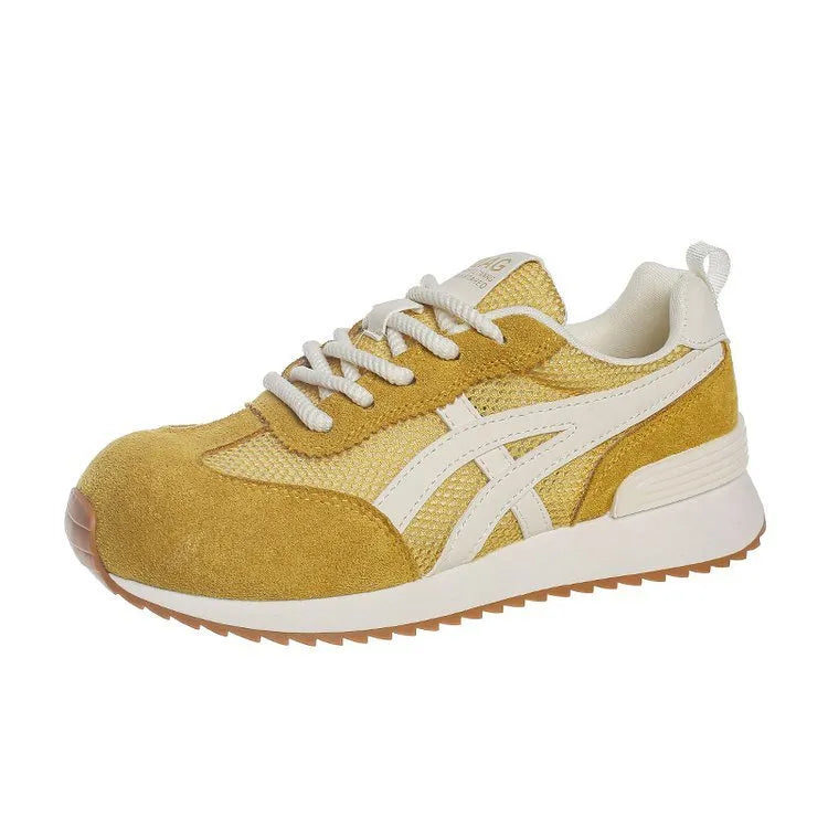 Women's white lace-up casual sneakers with round toe and non-slip sole