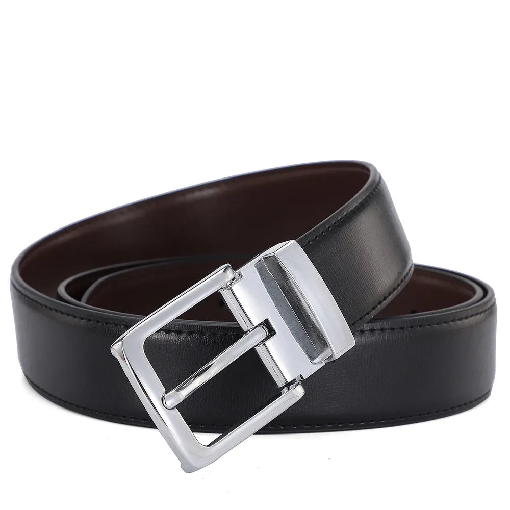 Men's genuine leather belt with an alloy pin buckle showing an embossed water drop pattern.