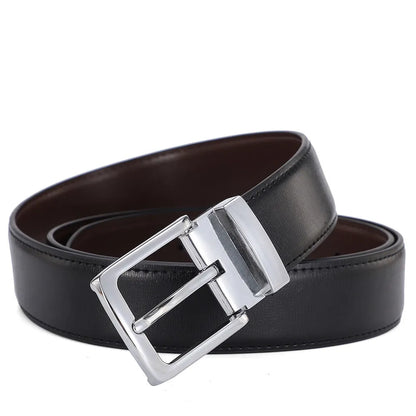 Men's genuine leather belt with an alloy pin buckle showing an embossed water drop pattern.