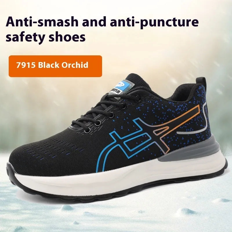 Brown leather labour protection safety shoe with rubber sole, shown on a white background.