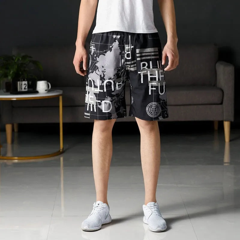 Men's loose casual beach trousers with striped pattern in quick-drying ice silk fabric