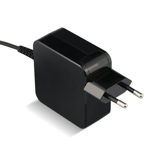 Black 45W laptop adapter with DC connector, compact design measuring 99.3mm by 36.5mm by 61.8mm, includes charging cable