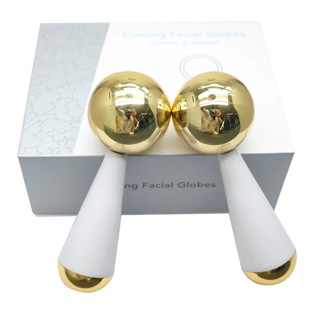 Stainless steel ice roller facial massager in silver or gold colour