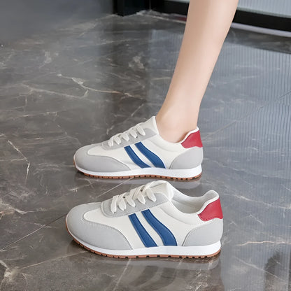 Blue and grey Cortez stripes leisure sports shoes with round toe and flat rubber soles