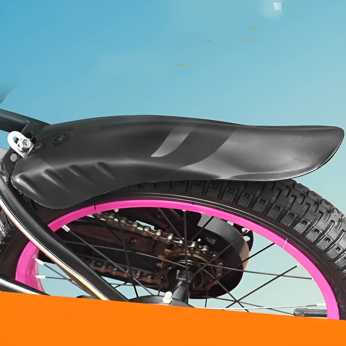Children's bicycle rear wheel fender in plastic and resin for 12 to 22 inch bikes