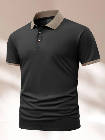 Man's short sleeve Ice Silk polo shirt with a flocking print, shown in multiple colour options.