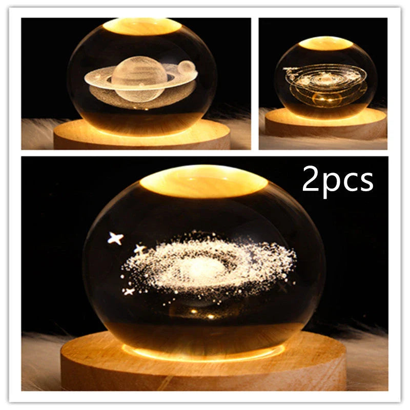 Enchanting galaxy crystal ball night light with 3D pattern, creating a mesmerizing celestial display for bedroom decor