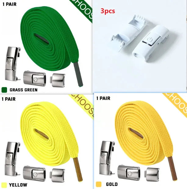 Press lock elastic shoelace with 8mm widened flat profile in assorted colours.