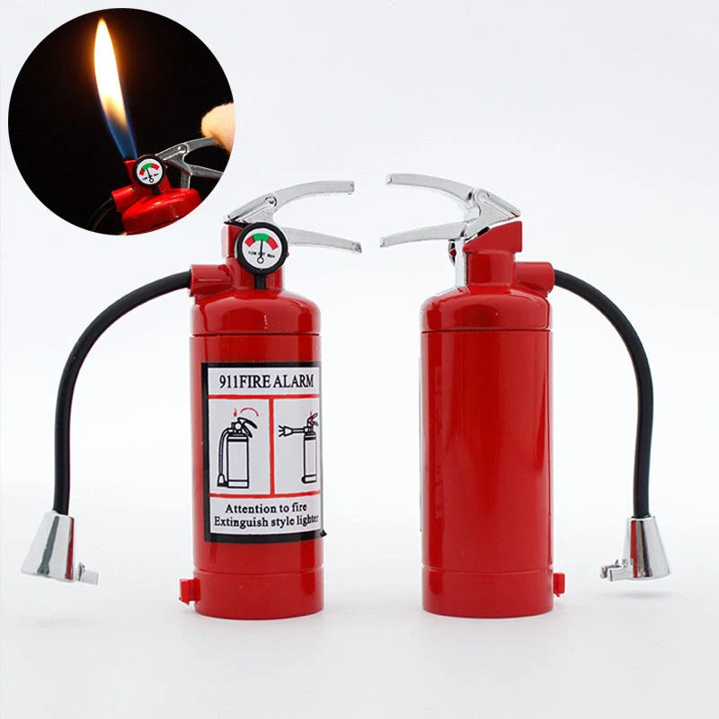 Creative fire extinguisher shaped lighter in red with light, durable alloy construction