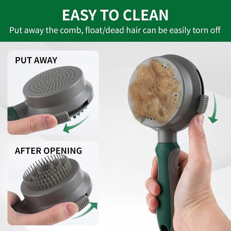 2-in-1 Silicone Cat Hair Brush with Retractable Slicker and Massager for Tangle-Free Grooming and Reduced Shedding in Dogs and Cats