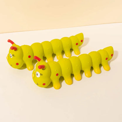 Yellow rubber caterpillar dog toy with squeaker for small medium dogs