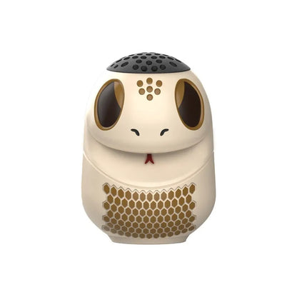 Small white waterproof Bluetooth speaker with LED lights showing TF card slot and USB charging port