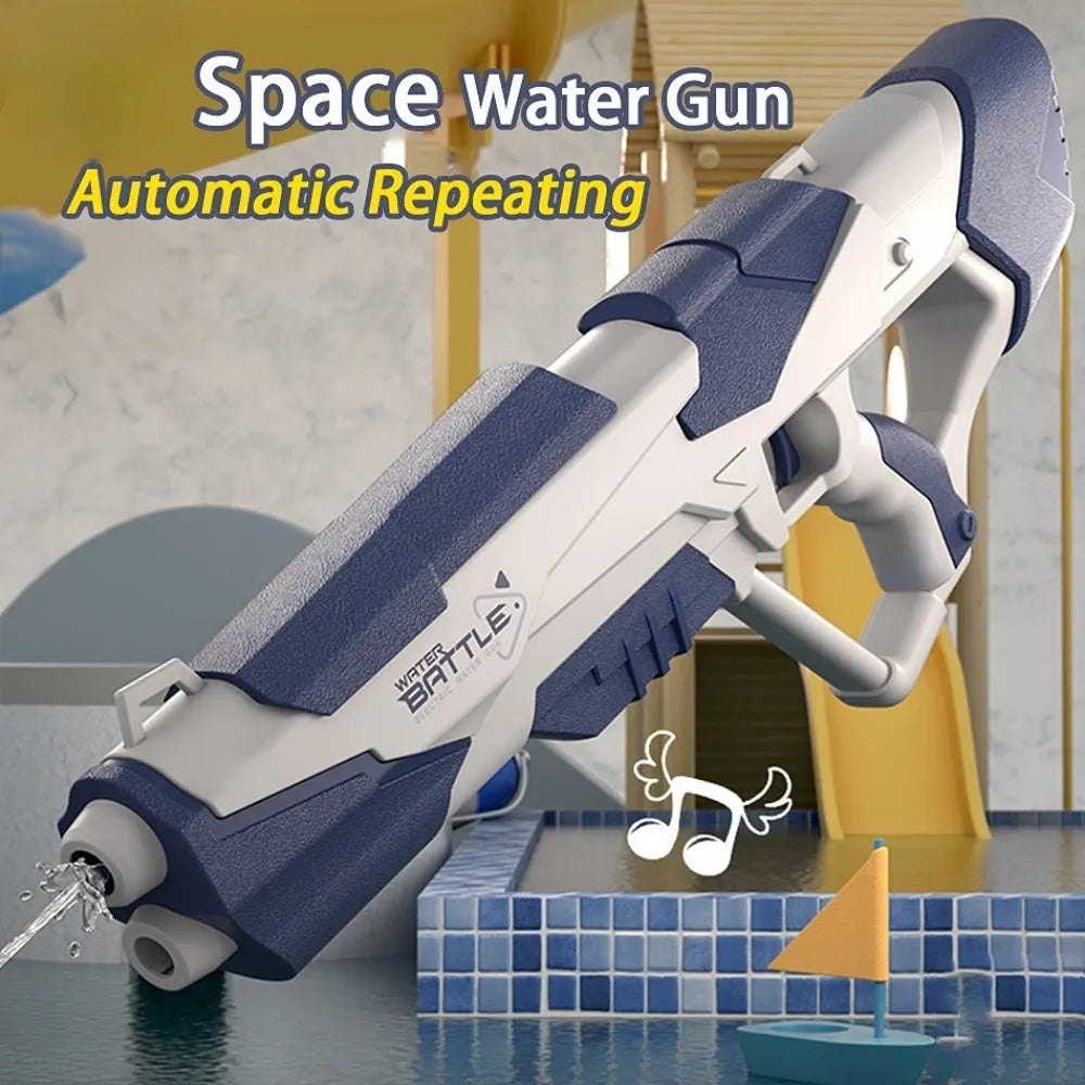 Blue electric water gun with anti-skid grip handle and USB charging port