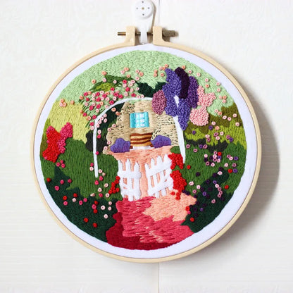 20cm European landscape embroidery kit on cotton cloth with villa and courtyard patterns