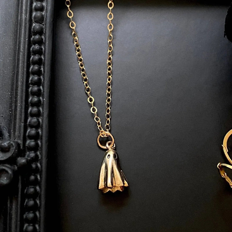 Female Fashion Versatile Ghost Pendant Necklace: Unisex titanium steel pendant with electroplated finish, available in Cable, Figaro, and Mini Staple chain styles for fashion-forward layering and daily wear.