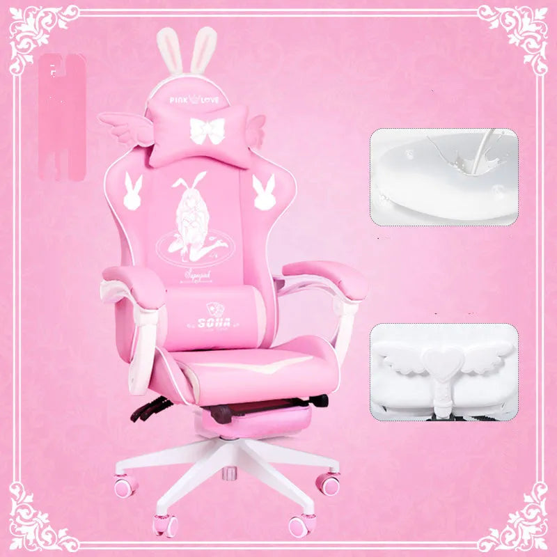 Goddess gaming chair in black or white artificial leather with fixed armrests and optional footrest