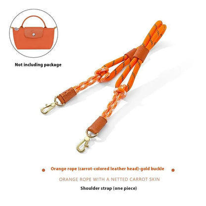 Braided rope and leather shoulder strap with a metal buckle in gold or silver finish