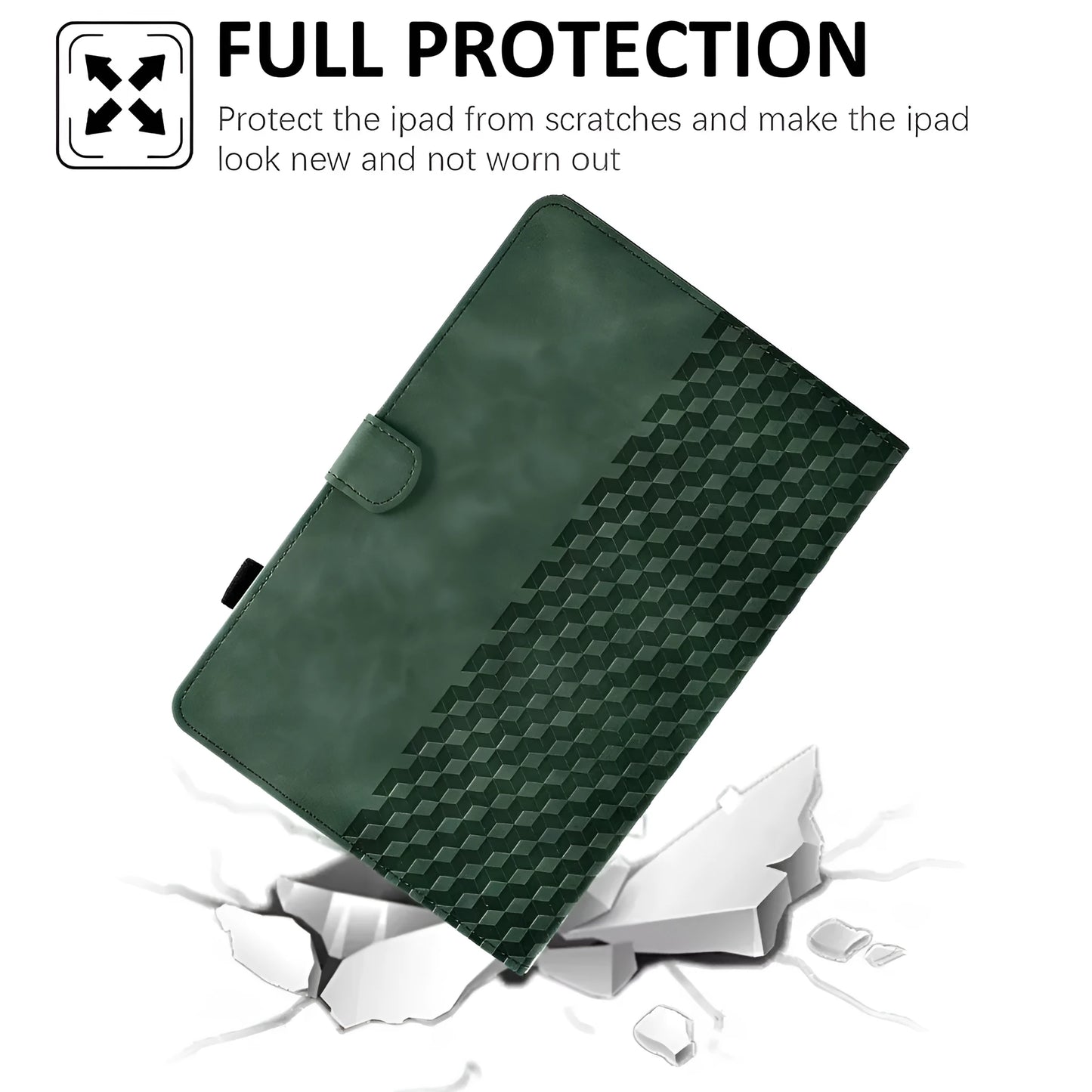 Diamond frosted leather tablet case with card holder for iPad Pro 11, shown in green