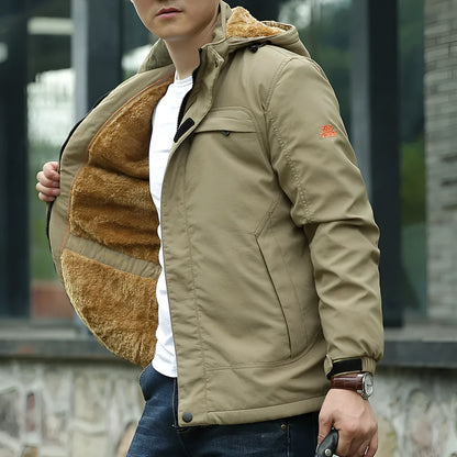 Men's waterproof breathable fleece-lined corduroy jacket in khaki, army green, royal blue, or black, sizes M to 5XL.