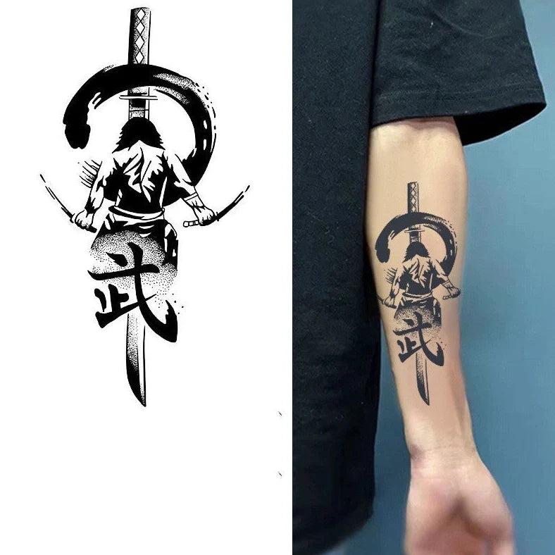 Waterproof samurai tattoo sticker with 11x18cm geometry design using transfer printing technology