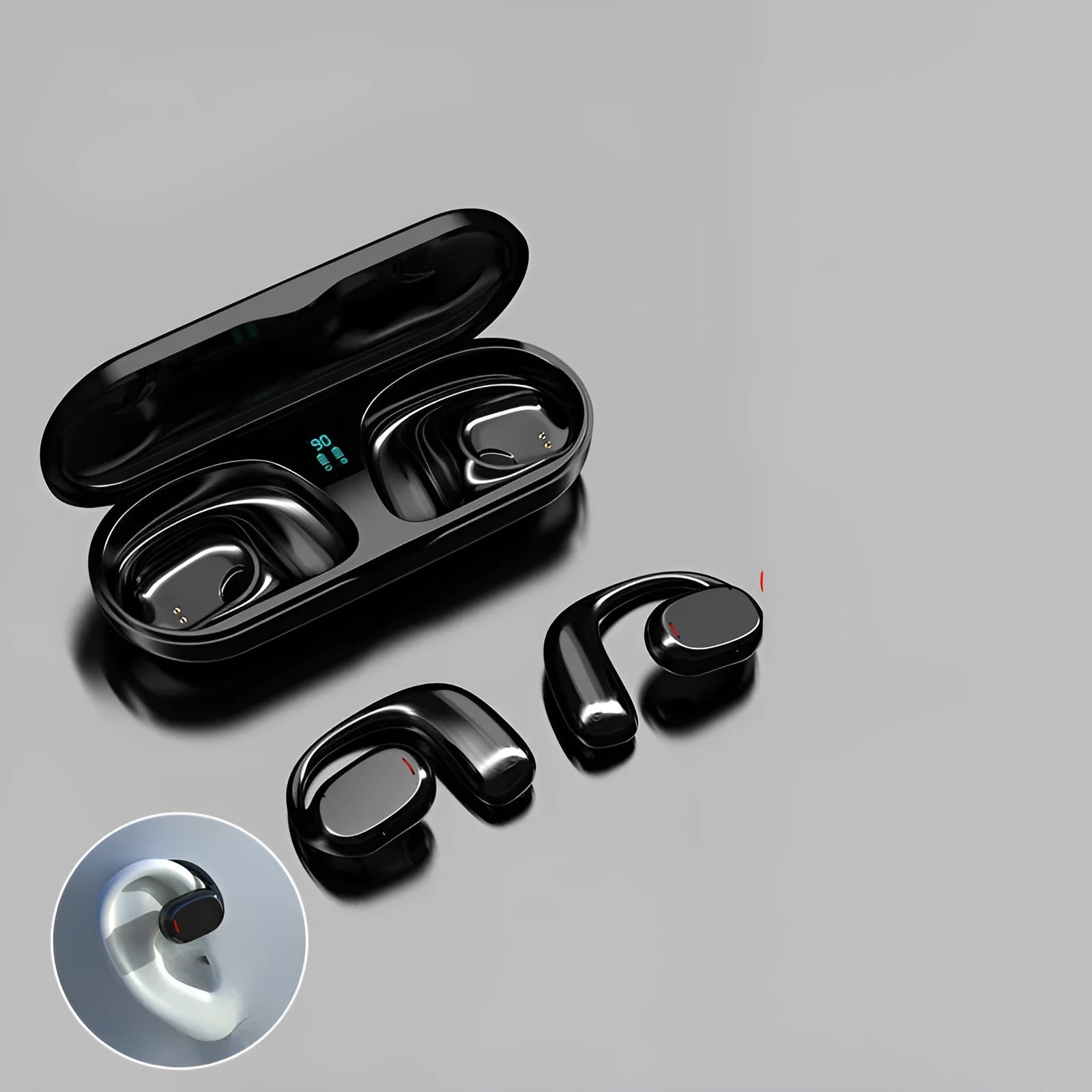 Black and white earplug type bilateral stereo Bluetooth headset with charging case