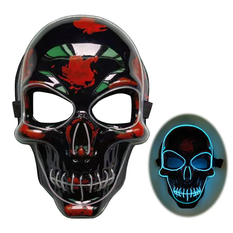 Realistic LED Skeleton Mask with customizable glow-in-the-dark lighting effects for Halloween, parties, and more