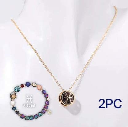 Natural stone bead necklace and matching bracelet set on display