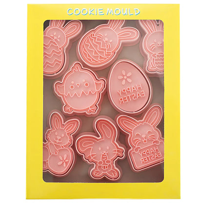 8-piece plastic cartoon bunny and Easter egg biscuit molds, irregular shapes 6-10cm wide for easy dough pressing