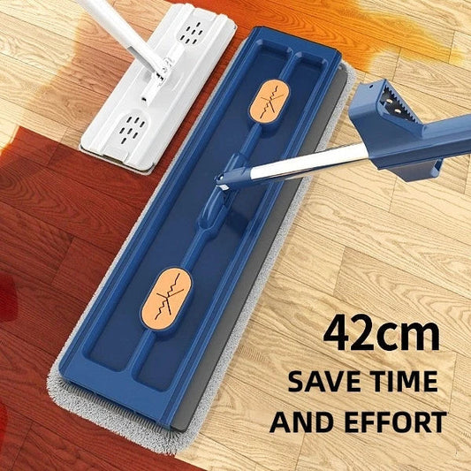 A premium 360° rotating flat mop with a stainless steel handle, suitable for cleaning various flooring types in homes.