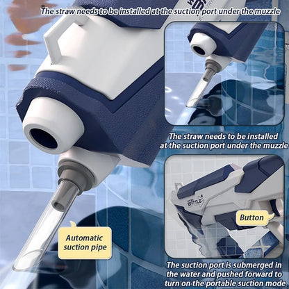 Blue electric water gun with anti-skid grip handle and USB charging port
