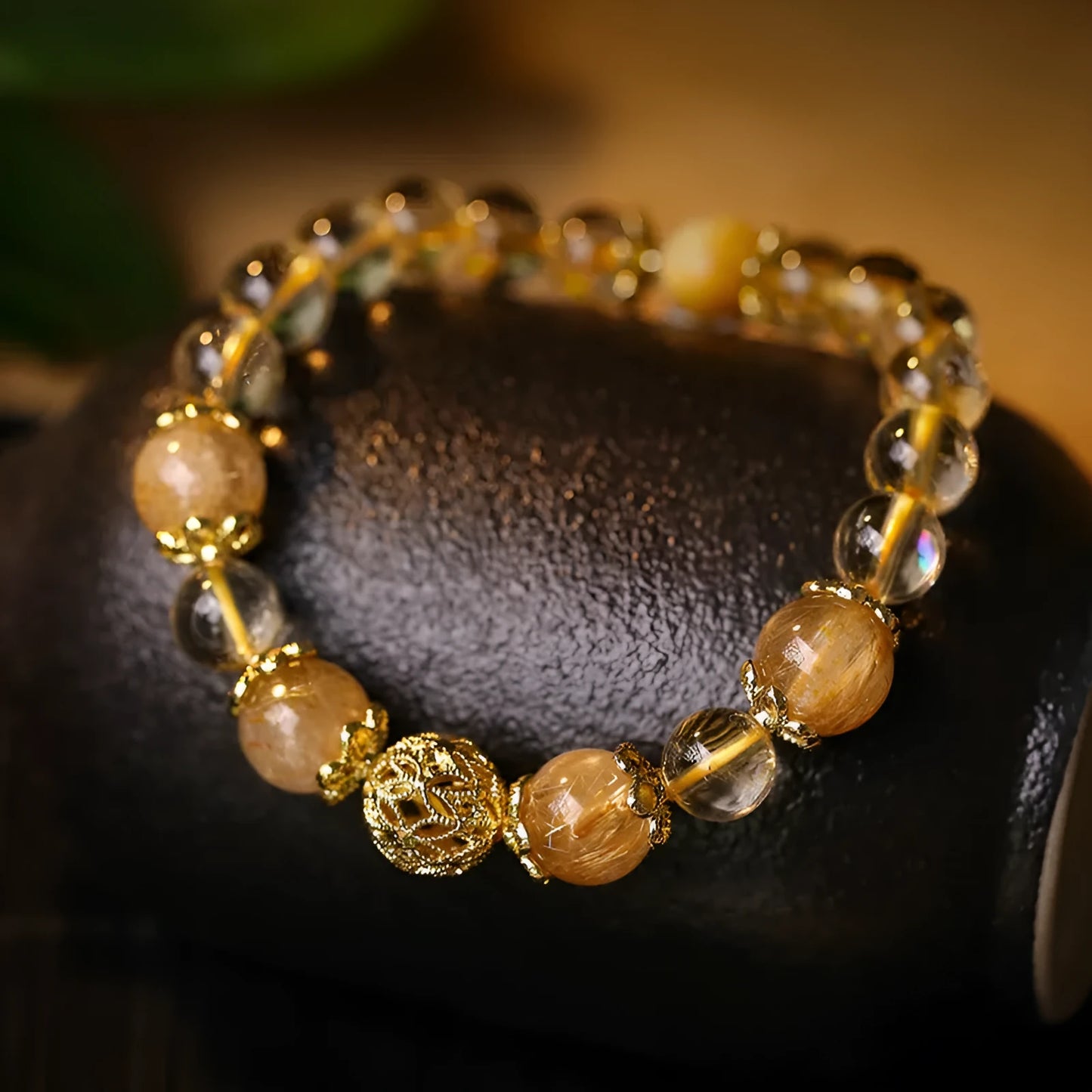 Retro style artificial crystal lucky bracelet for women in yellow gold or amethyst electroplated finish.