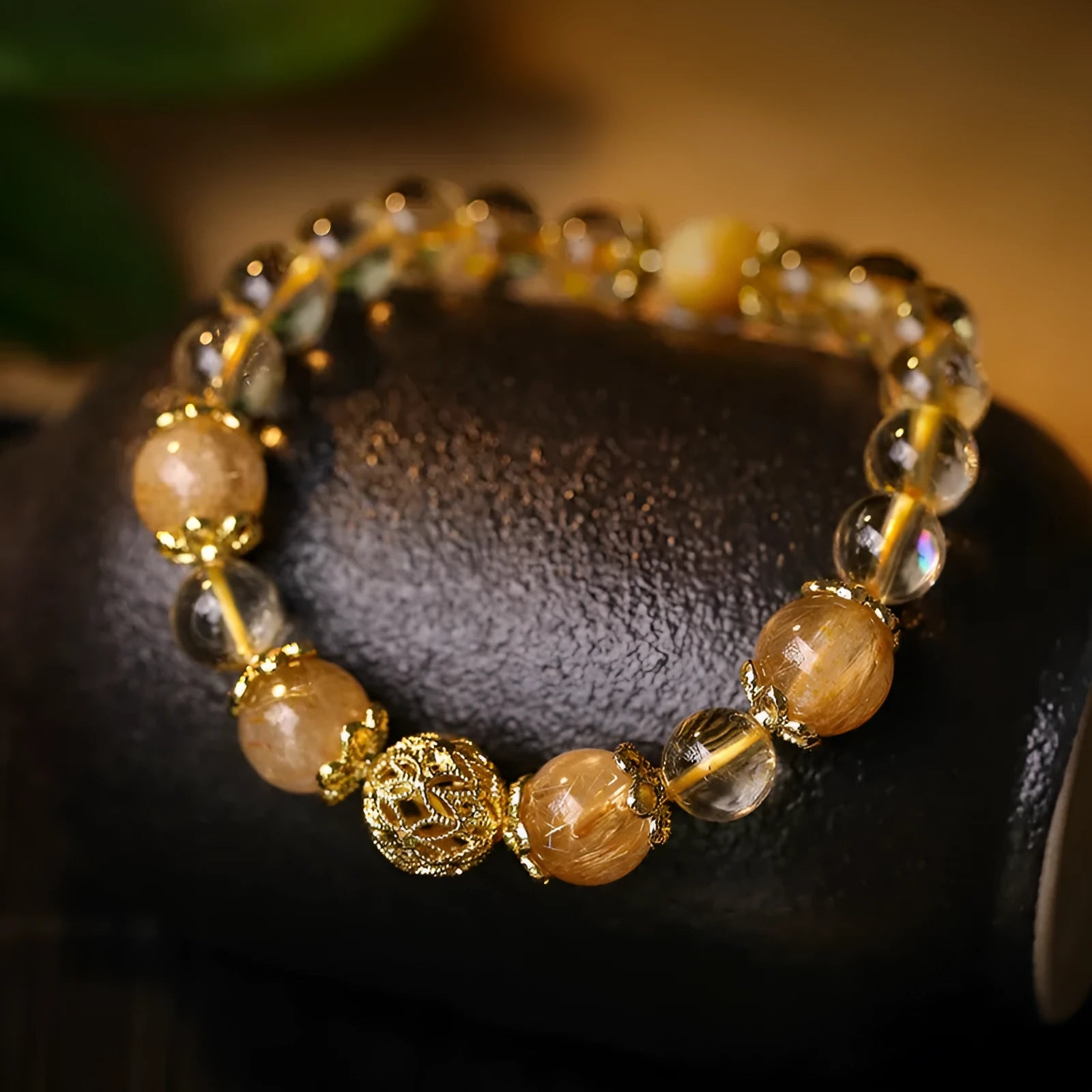 Retro style artificial crystal lucky bracelet for women in yellow gold or amethyst electroplated finish.