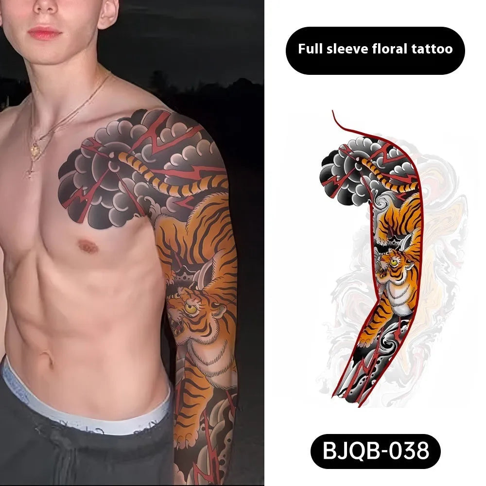 Retro traditional simulation flower arm body sticker sheet, 520mm x 370mm, transfer printing, BJQB pattern options