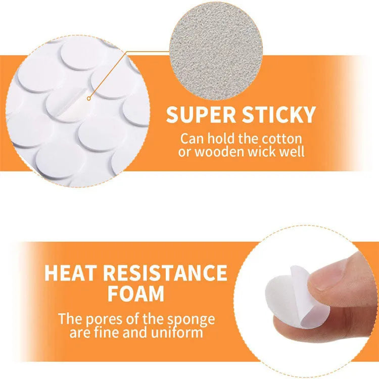 Round double-sided foam adhesive dots for candle wick fixing, 15mm and 20mm sizes, 20 points per piece.