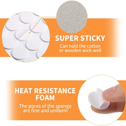 Round double-sided foam adhesive dots for candle wick fixing, 15mm and 20mm sizes, 20 points per piece.