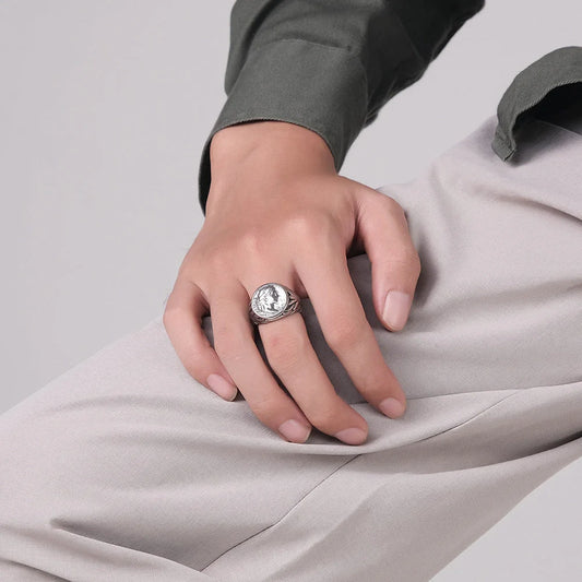 Dashing stainless steel ring with a sleek geometric design, available in steel and gold finishes and a range of sizes