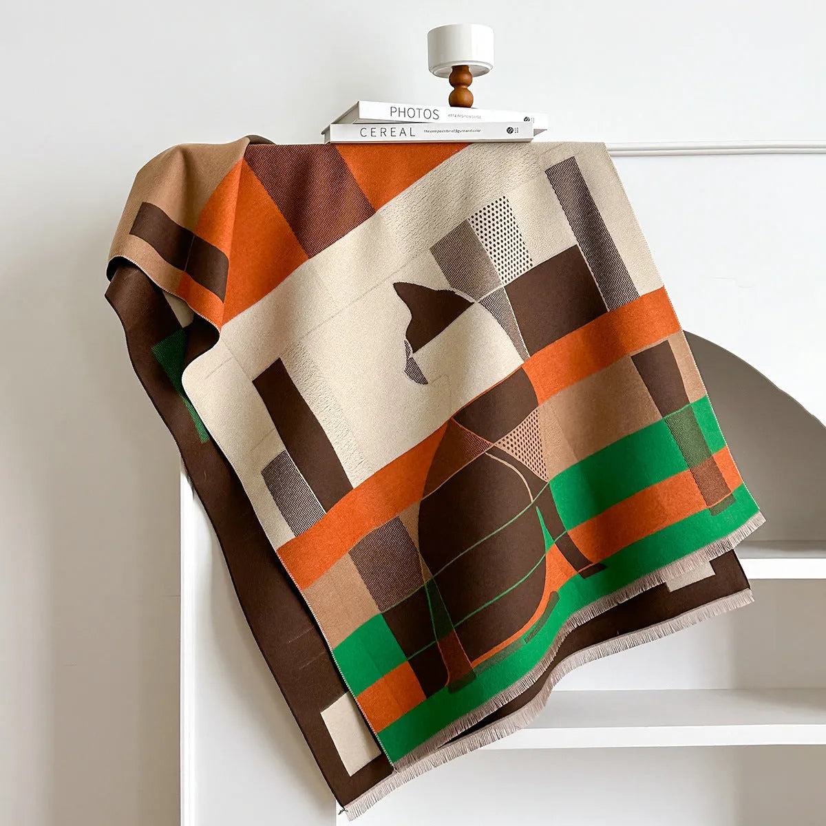 Mid-length 185cm polyester imitation cashmere scarf in eight autumn colours