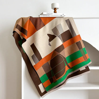 Mid-length 185cm polyester imitation cashmere scarf in eight autumn colours