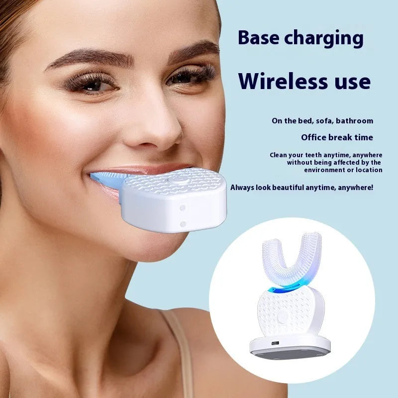 U-shaped rechargeable electric toothbrush in white, black, blue or pink with 3 gears and magnetic suspension motor