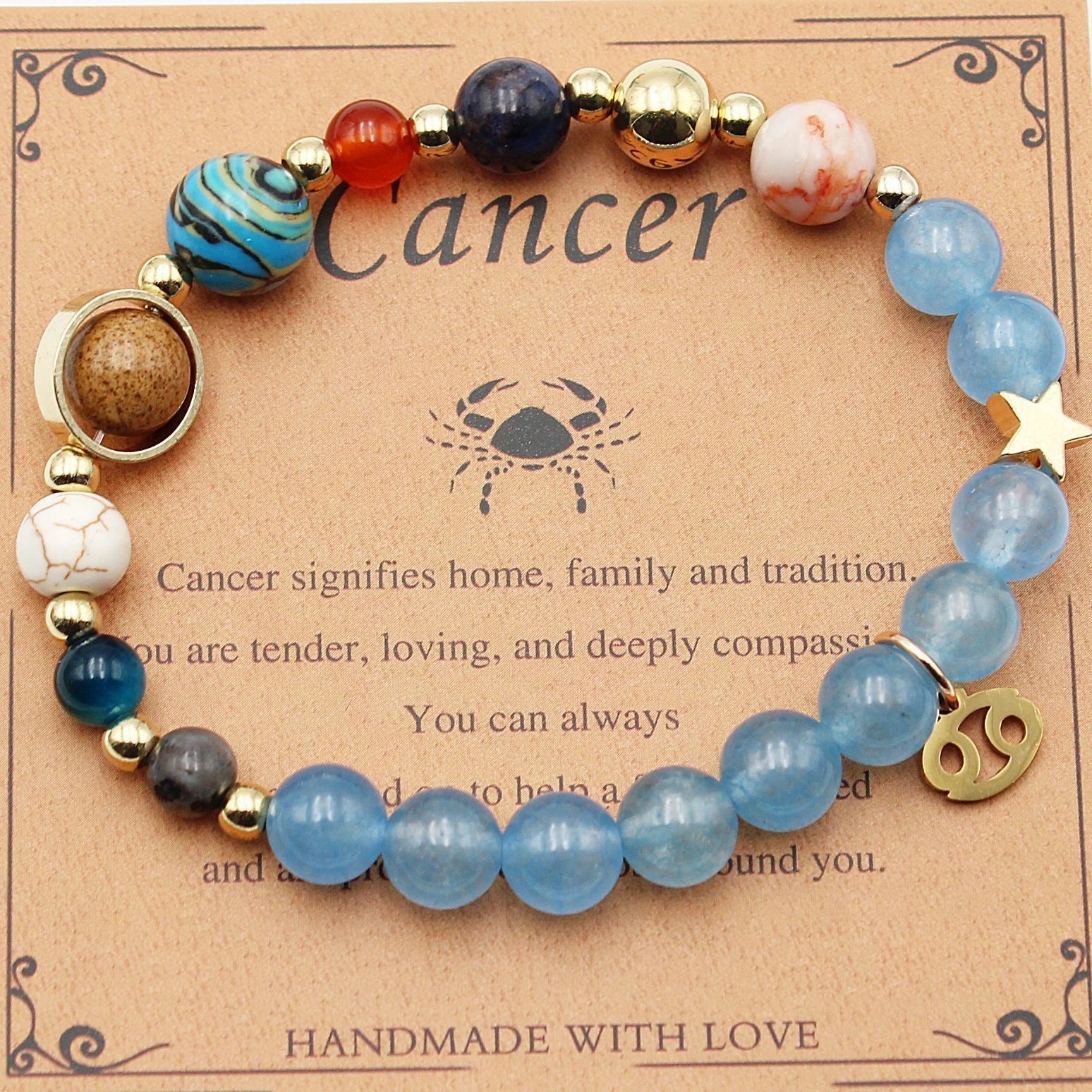 Handcrafted zodiac bracelets with natural stone beads and constellation designs