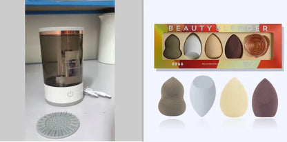 Grey and white portable electric makeup brush cleaner machine with USB charging cable