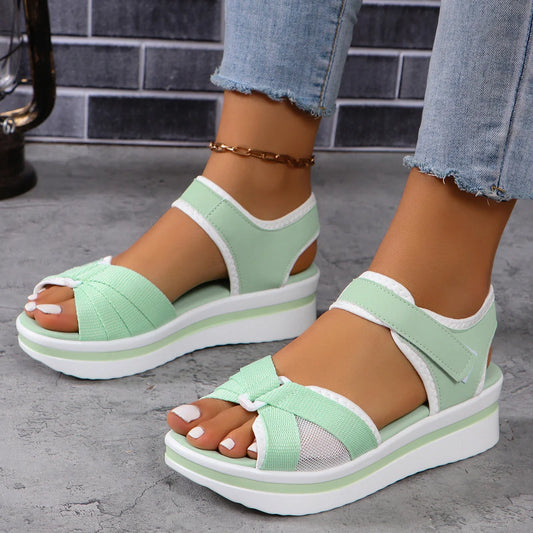 Women's stylish summer mesh cross-strap sandals with velcro fastening and thick sole