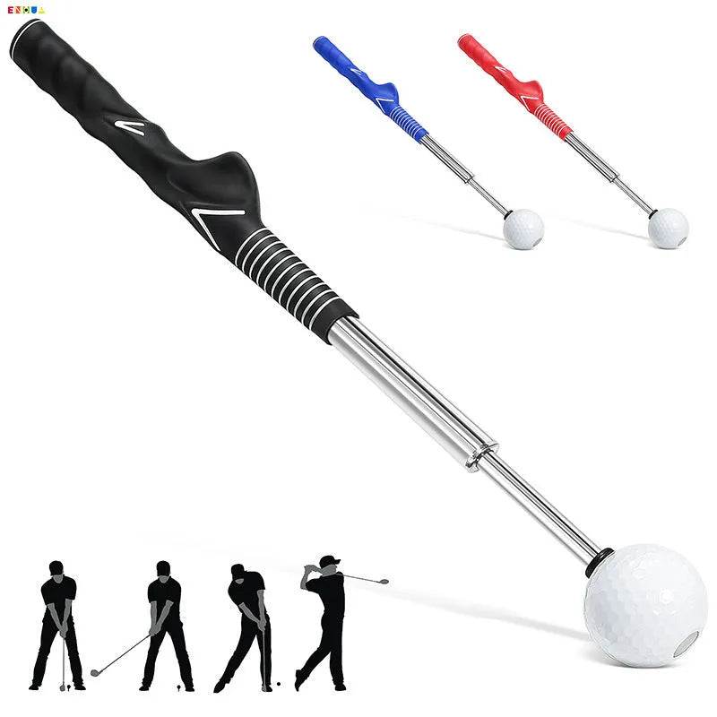 Golf telescopic swing simulator with adjustable stainless steel shaft in black, blue, or red colours for home training